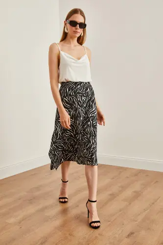 Women Zebra Black Asymmetric Patterned Skirt ETK-19000 - 3