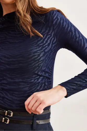 Women Zebra Navy Boat Neck Sandy Blouse BLZ-19002803-Zebra Navy - 6