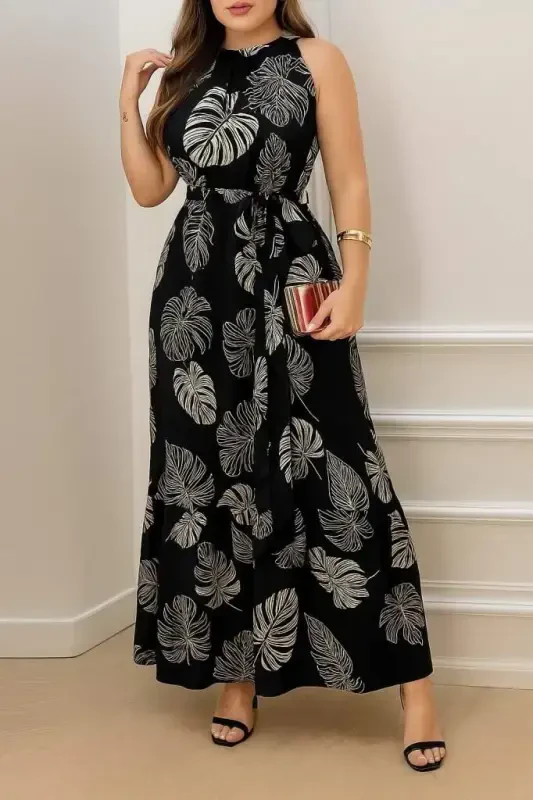 Women Zero Collar Laced Belted Ruffled Hem Patterned Supima Dress - 3