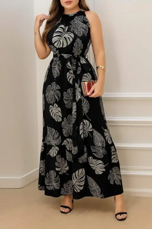 Women Zero Collar Laced Belted Ruffled Hem Patterned Supima Dress - 3