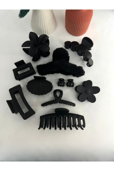 Women's 10 Pack Black Assorted Plush Model Claw Hair Clip - 7