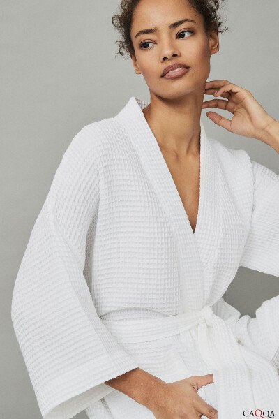 Women's 100% Cotton 4 Season White Pike Robe & Bathrobe - 10