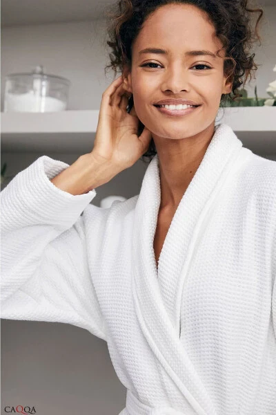 Women's 100% Cotton 4 Season White Pike Robe & Bathrobe - CAQQA