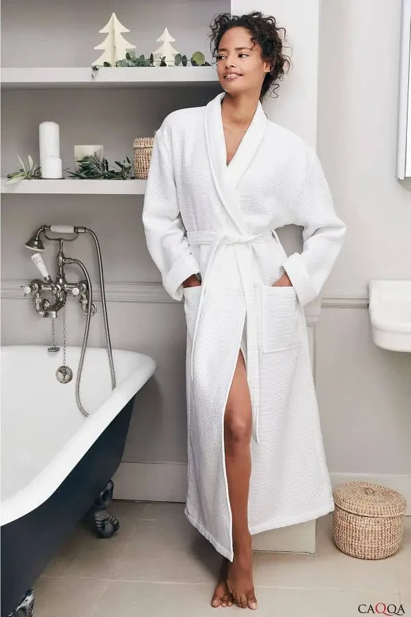 Women's 100% Cotton 4 Season White Pike Robe & Bathrobe - 2