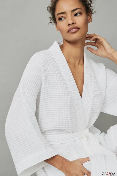 Women's 100% Cotton 4 Season White Pike Robe & Bathrobe - 3