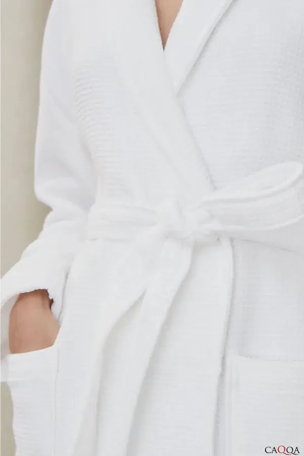 Women's 100% Cotton 4 Season White Pike Robe & Bathrobe - 4