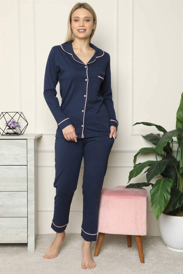 Women's 100% Cotton Jersey Button-Down Long Sleeve Pajama Set 2713 - 1