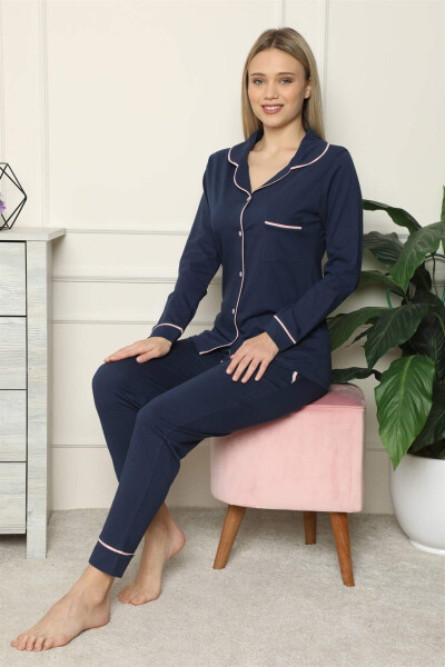 Women's 100% Cotton Jersey Button-Down Long Sleeve Pajama Set 2713 - 7