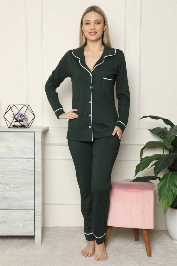 Women's 100% Cotton Knit Front Button Long Sleeve Pajama Set 2715 - 1