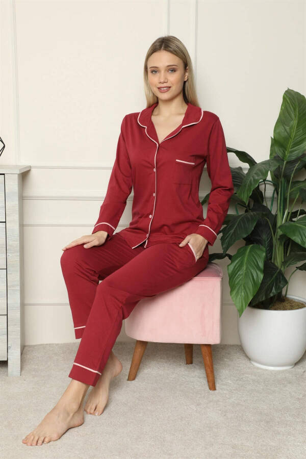 Women's 100% Cotton Knit Front Button Long Sleeve Pajama Set 2716 - 7