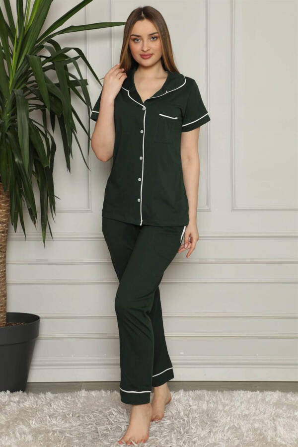 Women's 100% Cotton Short Sleeve Button-Down Pajama Set 2823 - 1