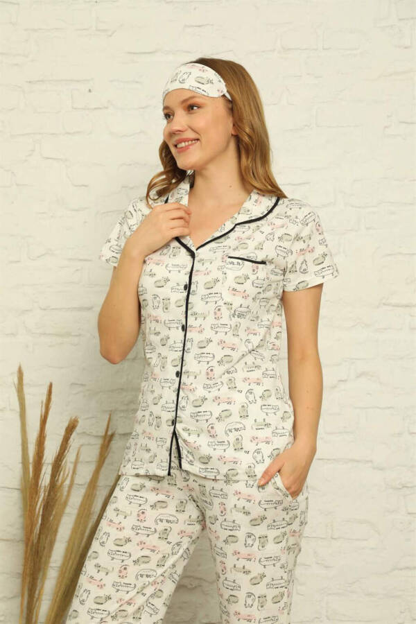 Women's 100% Cotton Short Sleeve Button-Front Pajama Set 2842 - 1