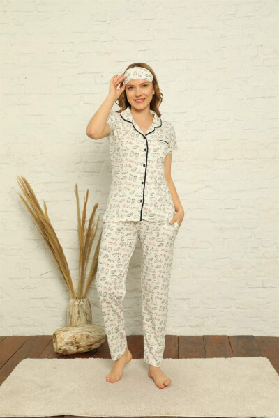 Women's 100% Cotton Short Sleeve Button-Front Pajama Set 2842 - 2