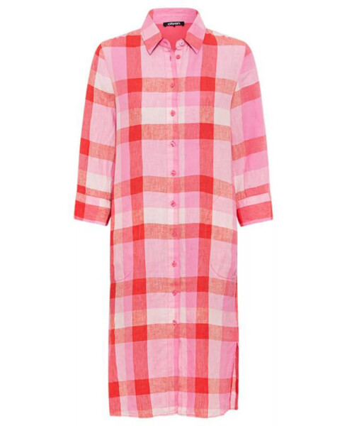 Women's 100% Linen Plaid Shirt Dress Paradise pink - 1