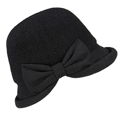 Womens 1920s Vintage Upturn Brim Wool Blend Cloche Church Hat Winter Felt Bucket Bowler Hat Crushable Foldable - 2