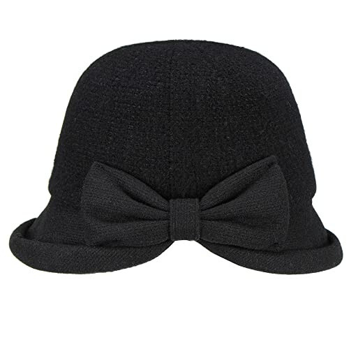 Womens 1920s Vintage Upturn Brim Wool Blend Cloche Church Hat Winter Felt Bucket Bowler Hat Crushable Foldable - 4