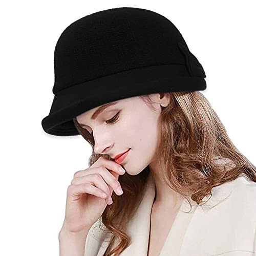 Womens 1920s Vintage Upturn Brim Wool Blend Cloche Church Hat Winter Felt Bucket Bowler Hat Crushable Foldable - 5