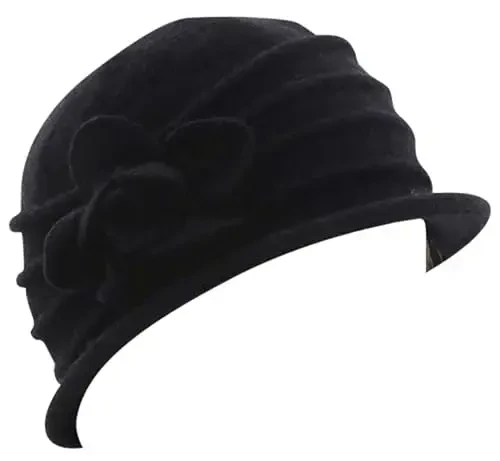 Womens 1920s Vintage Upturn Brim Wool Blend Cloche Church Hat Winter Felt Bucket Bowler Hat Crushable Foldable - 3