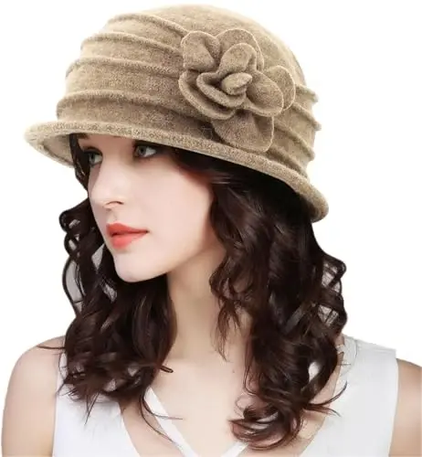 Womens 1920s Vintage Upturn Brim Wool Blend Cloche Church Hat Winter Felt Bucket Bowler Hat Crushable Foldable - WOMENS (1)