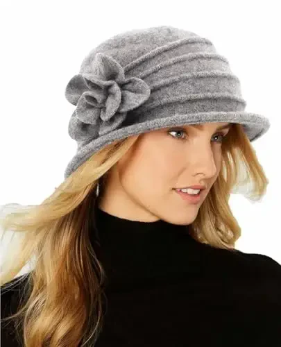 Womens 1920s Vintage Upturn Brim Wool Blend Cloche Church Hat Winter Felt Bucket Bowler Hat Crushable Foldable - 4