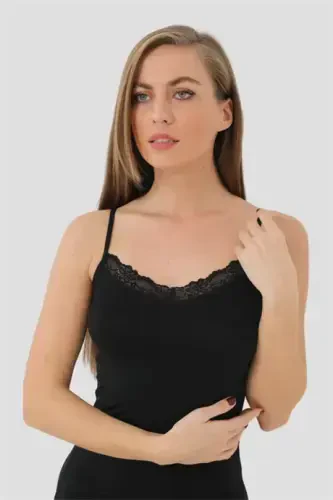 Women's 2-Pack Bamboo Black V Neck Lace Cami Strap Top - 3