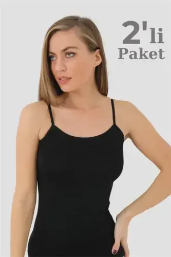 Women's 2-Pack Black Bamboo Strap Camisole - 1