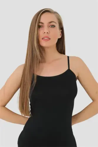 Women's 2-Pack Black Bamboo Strap Camisole - BÜYÜKBEDENIZ (1)