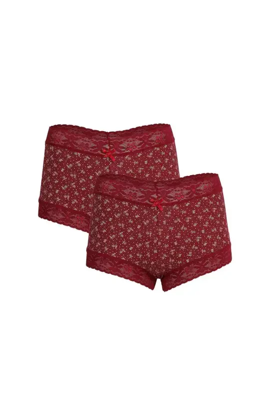 Women's 2-Pack Cotton Boxer Briefs Bordeaux 40266 - BÜYÜKBEDENIZ