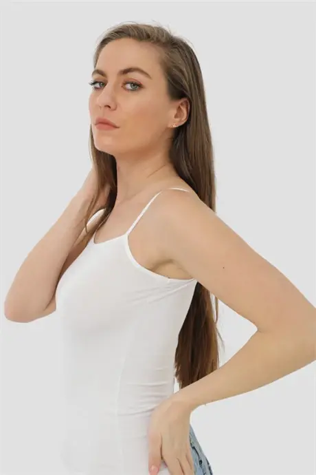 Women's 2-Pack White Bamboo Spaghetti Strap Tank Top - 8