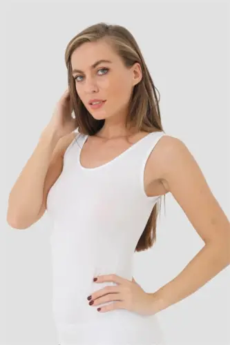 Women's 2 Pack White Bamboo Wide Strap Tank Top - 8