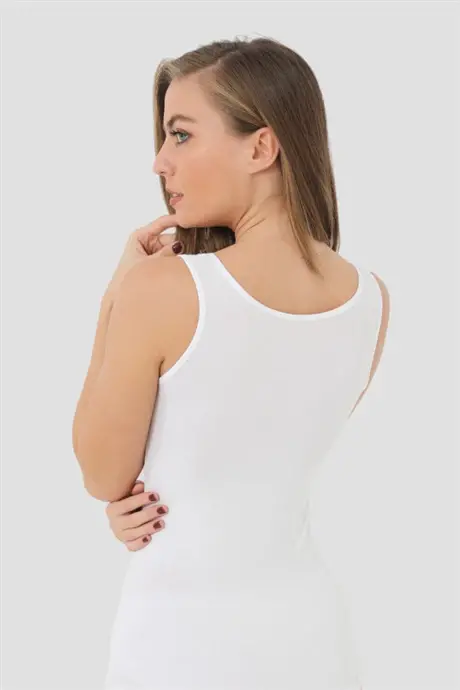 Women's 2 Pack White Bamboo Wide Strap Tank Top - 7