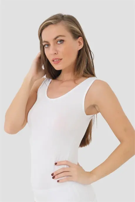 Women's 2 Pack White Bamboo Wide Strap Tank Top - 4