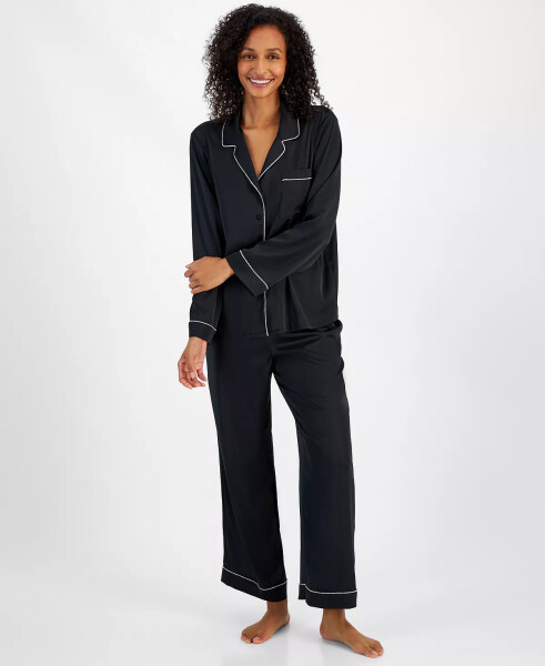 Women's 2-Pc. Rhinestone-Trim Satin Pajamas Set, Created for Modazone Deep Black - 1