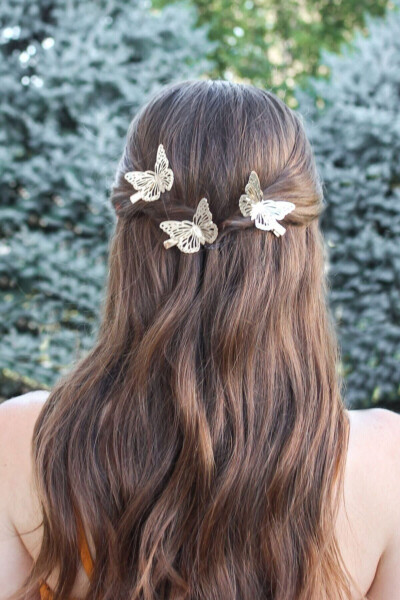 Women's 2-Piece Gold Metal Butterfly Hair Clip Set - 4