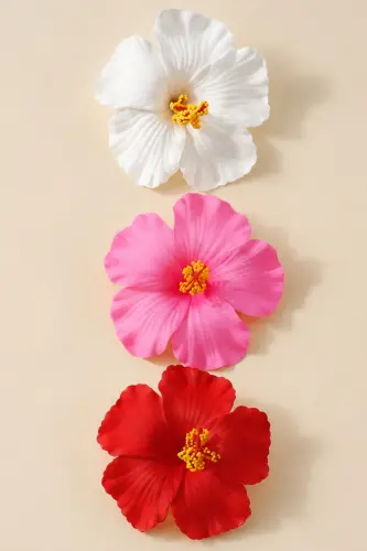 Kadın 3'lü Aloha Hibiskus Çiçeği Pens Yazlık Toka Seti - Çok Renkli - C&E DESIGN (1)