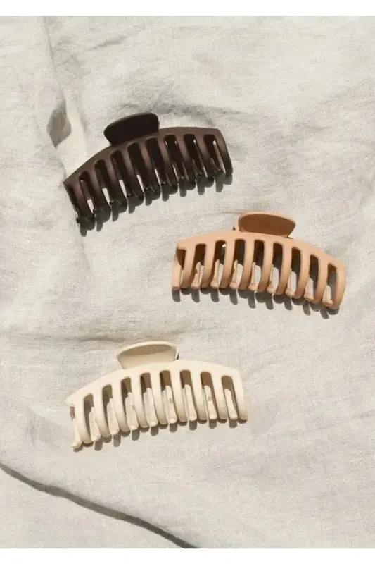 Women's 3-Piece Colorful Xl Claw Clip Set (Colorful Clamped Hair Clip 11 Cm)-cream - MIOART