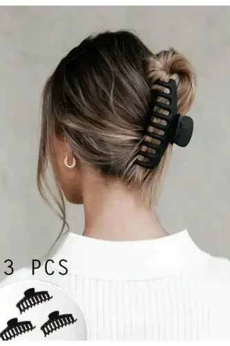 Women's 3-Piece Colorful XL Claw Clip Set (Colorful Claw Hair Clip 11 Cm)-blackh1 - 1