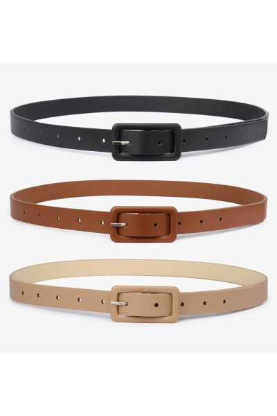 Women's 3-Piece Rectangle Buckle Belt, Pants Belt, Jacket Belt, Dress Belt, Shirt Belt - 4