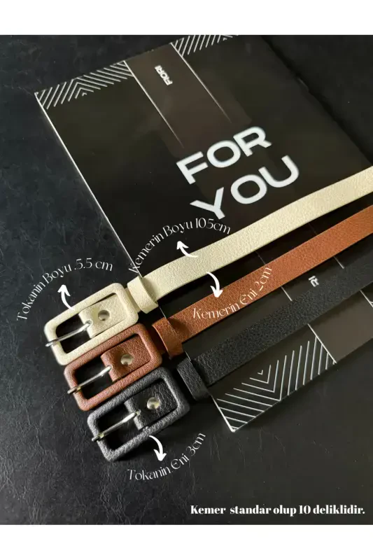 Women's 3-Piece Rectangle Buckle Belt, Pants Belt, Jacket Belt, Dress Belt, Shirt Belt - FIORI