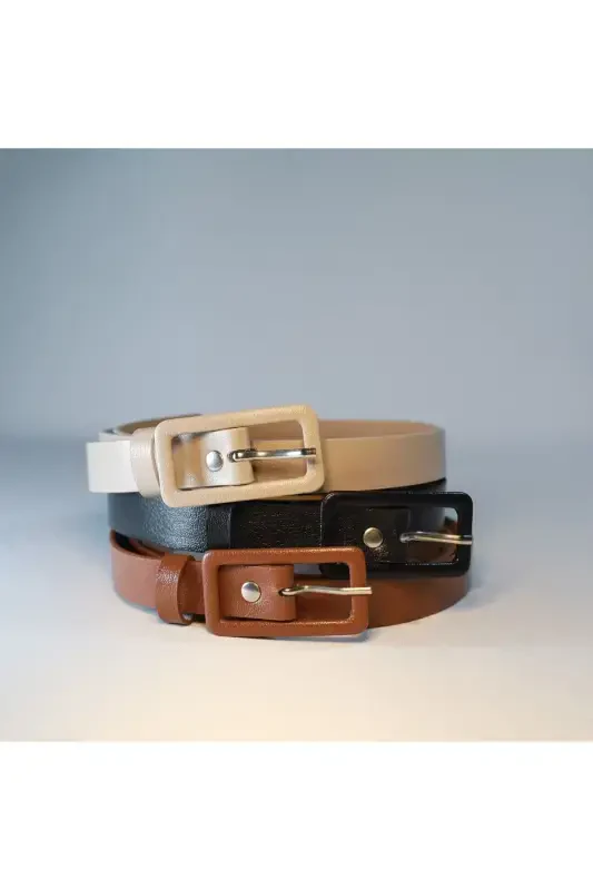 Women's 3-Piece Rectangle Buckle Belt, Pants Belt, Jacket Belt, Dress Belt, Shirt Belt - 3