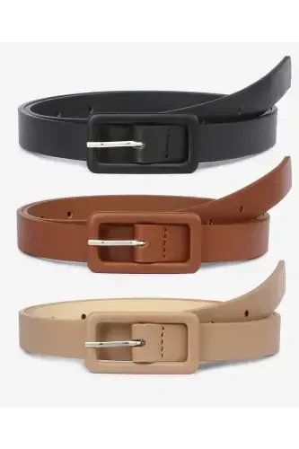 Women's 3-Piece Rectangle Buckle Belt, Pants Belt, Jacket Belt, Dress Belt, Shirt Belt - 4