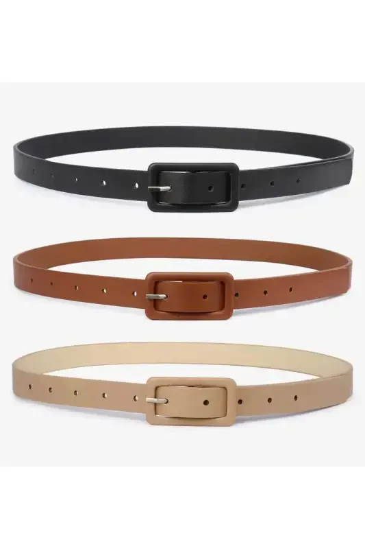 Women's 3-Piece Rectangle Buckle Belt, Pants Belt, Jacket Belt, Dress Belt, Shirt Belt - 5