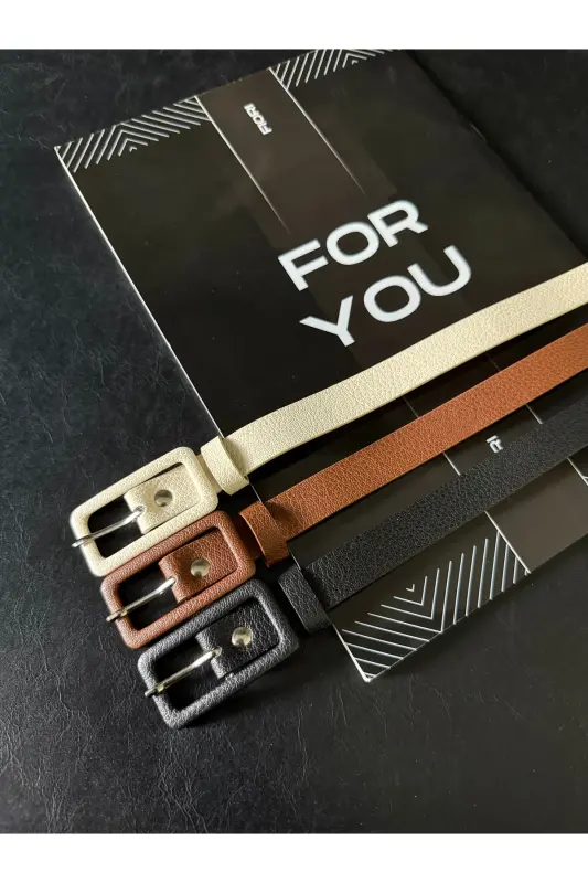 Women's 3-Piece Rectangle Buckle Belt, Pants Belt, Jacket Belt, Dress Belt, Shirt Belt - 2