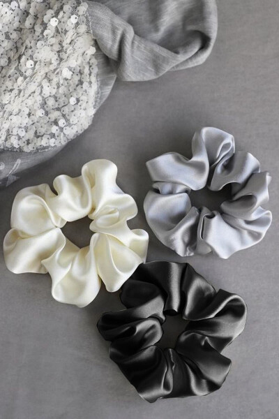 Women's 3-Piece Satin Hair Scrunchie Set Tk0016 - 1