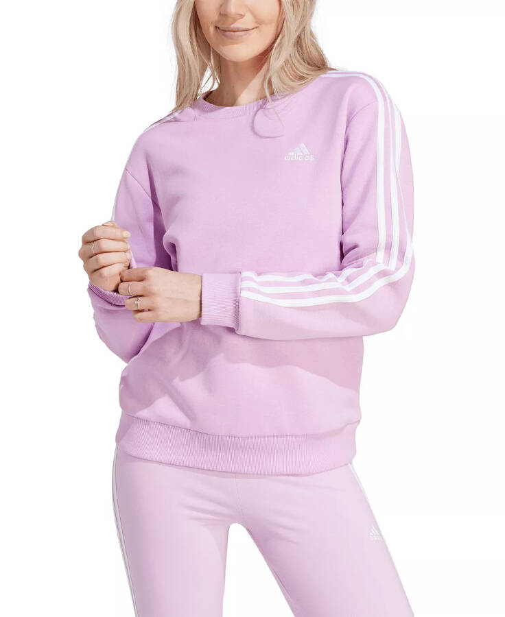 Women's 3-Stripe Cotton Fleece Crewneck Sweatshirt Bliss Lilac/white - 1