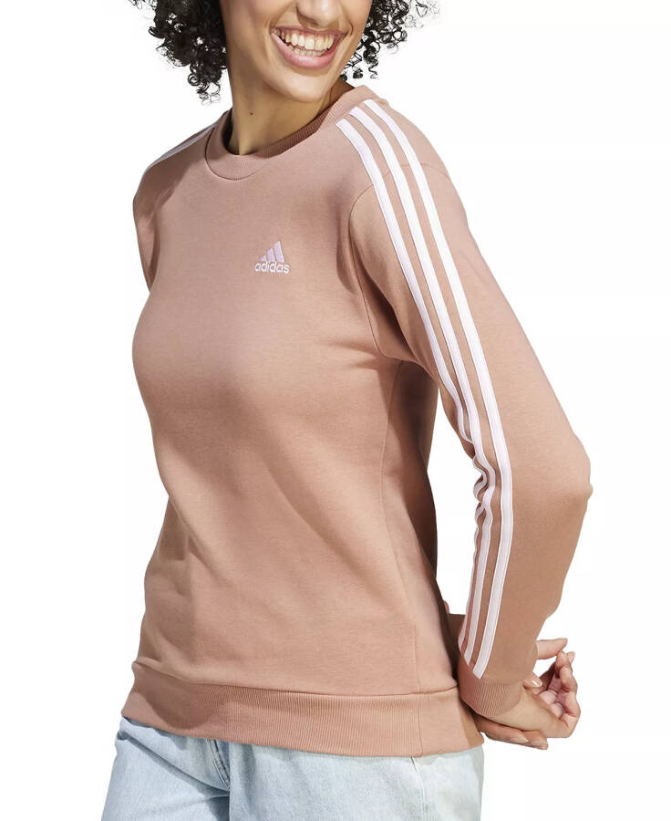 Women's 3-Stripe Cotton Fleece Crewneck Sweatshirt Clay Strata/Clear Pink - 1