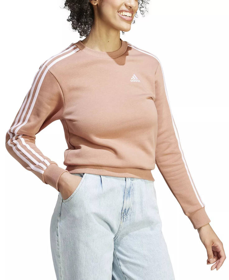 Women's 3-Stripe Cotton Fleece Crewneck Sweatshirt Clay Strata/Clear Pink - 3