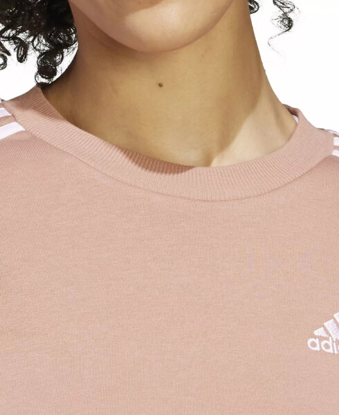 Women's 3-Stripe Cotton Fleece Crewneck Sweatshirt Clay Strata/Clear Pink - 4