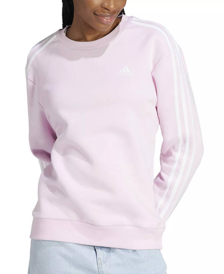 Women's 3-Stripe Cotton Fleece Crewneck Sweatshirt Clear Pink/white - 1