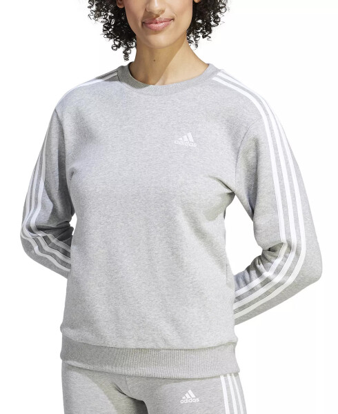 Women's 3-Stripe Cotton Fleece Crewneck Sweatshirt Medium Grey Heather/white - 2